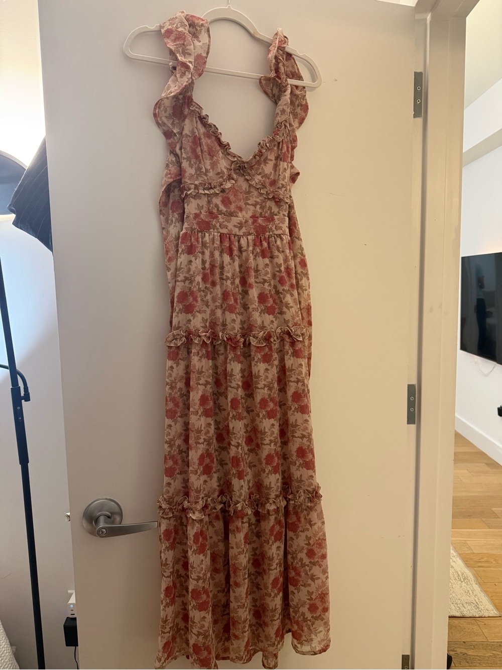 Altar'd State Floral Ruffle Tiered Maxi Dress - Beige & Rose